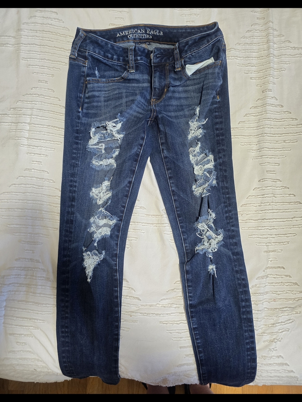 American Eagle Outfitters Dark Blue Ripped Skinny Jeans